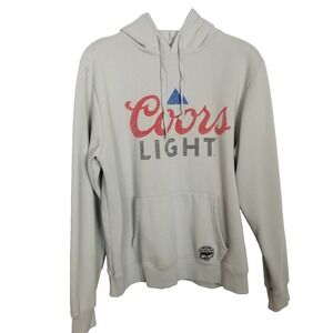 Angry Minnow Co Men Coors Light logo Hoodie Sz L Gry Graphic Pullover Fleece Y2K